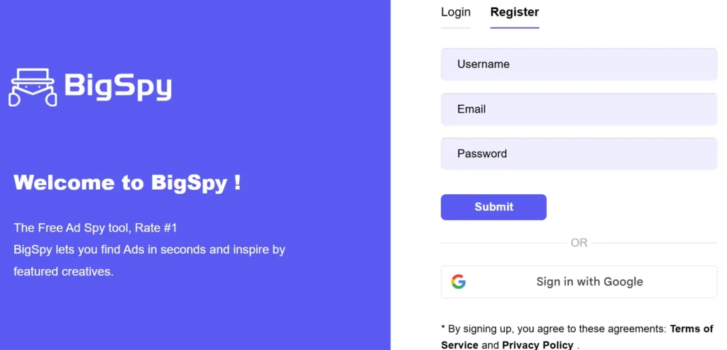 Create BigSpy account to Redeem Discount